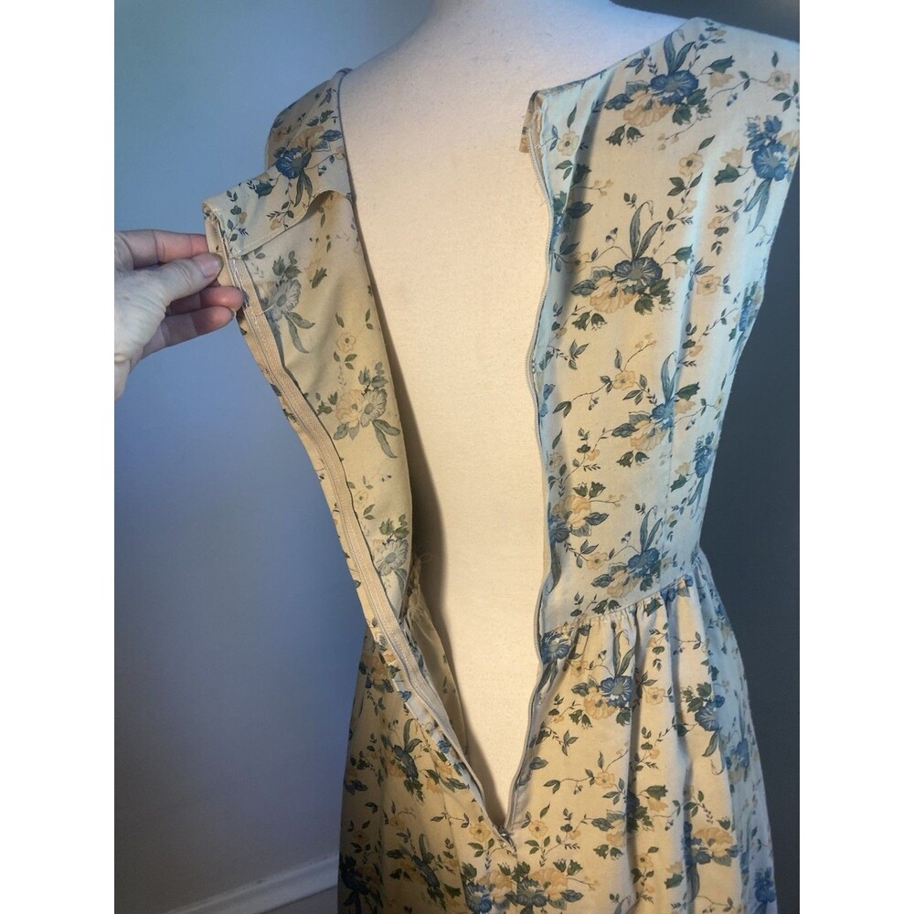 Antique Vintage 1930s / 40s Beige Printed Floral Cotton Dress Prairie Cottage - Picture 6 of 12
